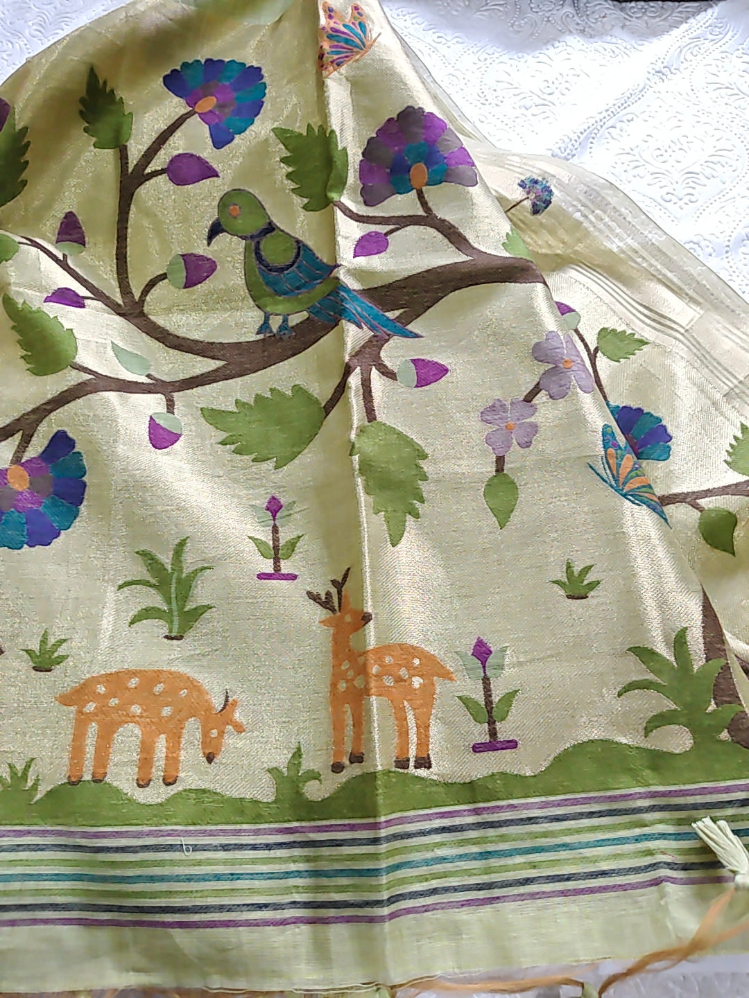 Tussar Linen Cotton Pista Green Jamdhani