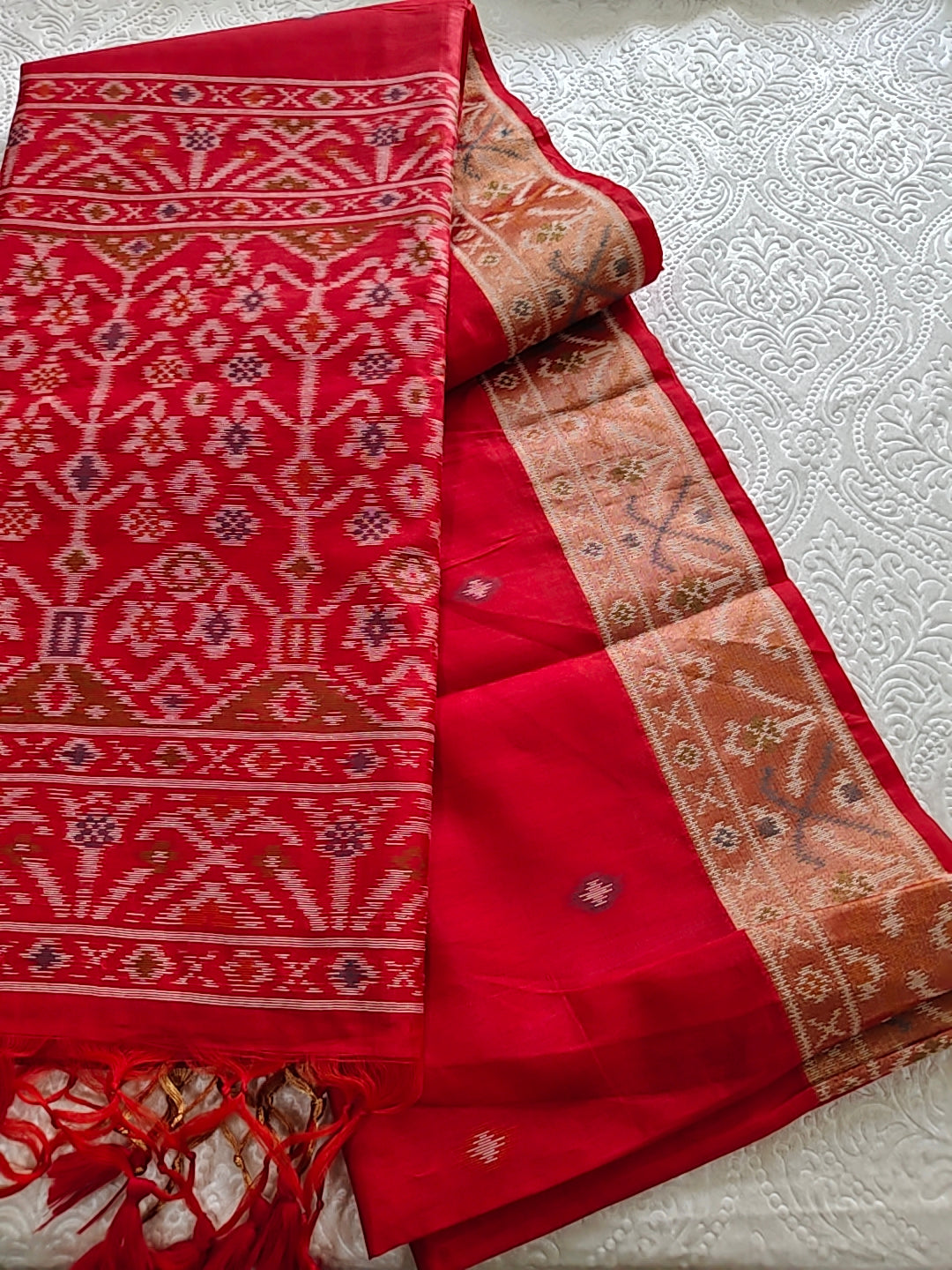 Tussar Cotton Silk Red - Ikkat style