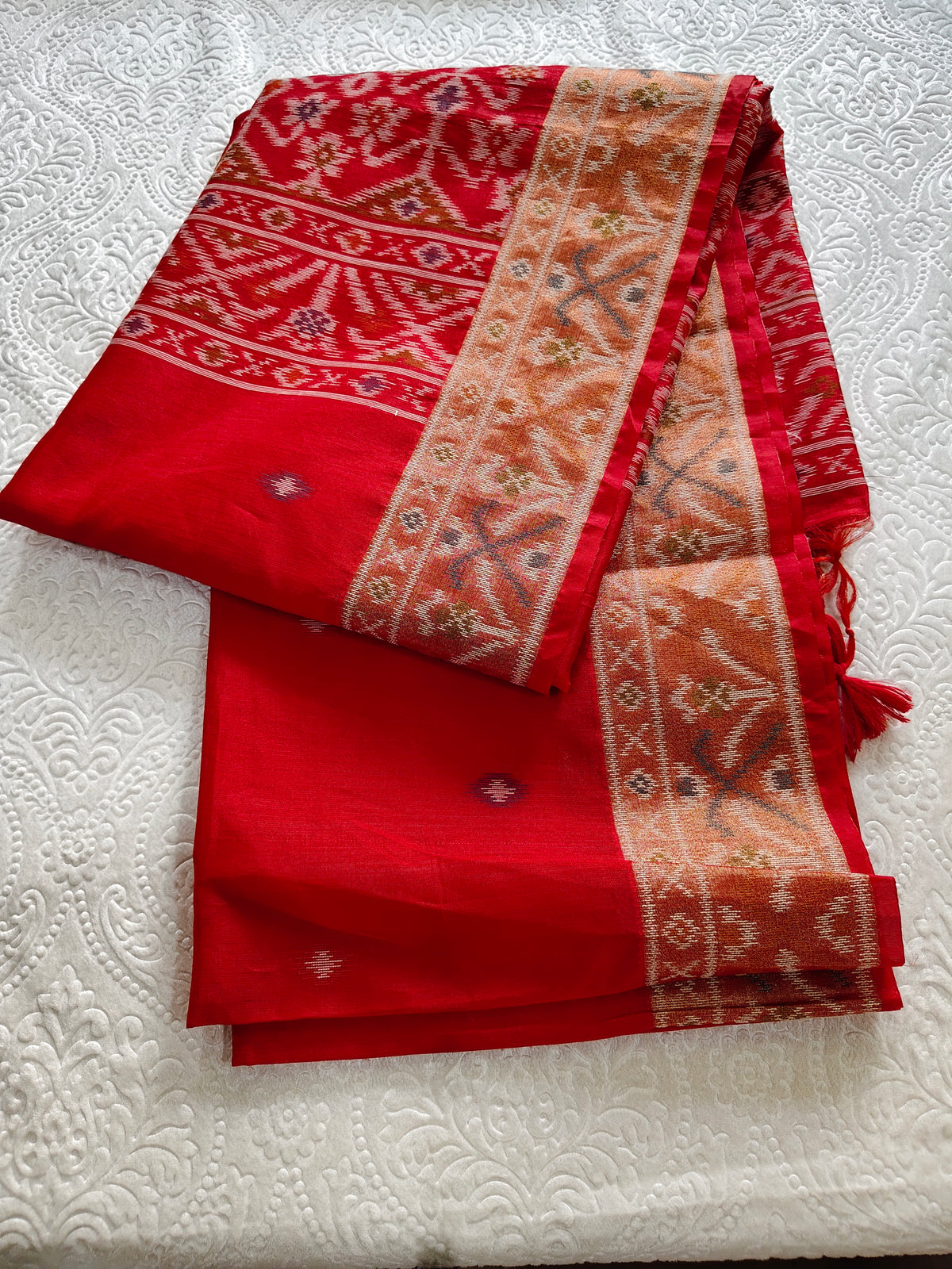 Tussar Cotton Silk Red - Ikkat style