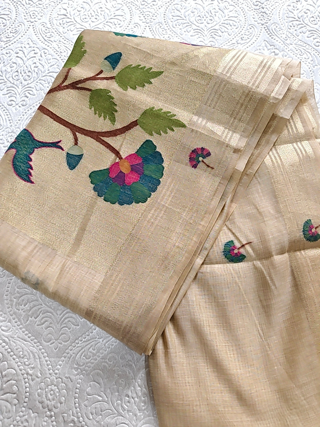 Tussar Linen Cotton Beige Jamdhani