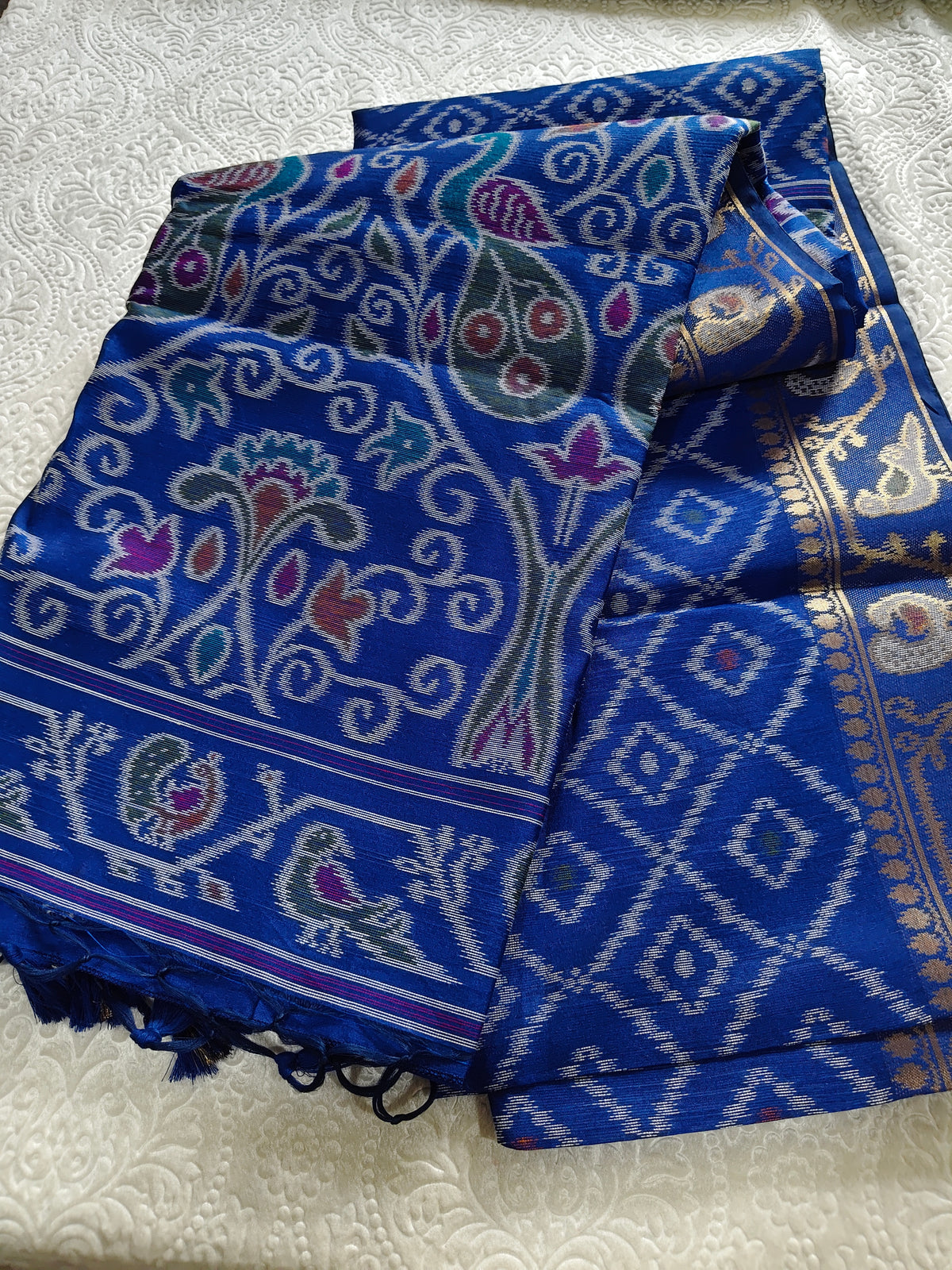 Tussar Silk Cotton Blue - Ikkat style