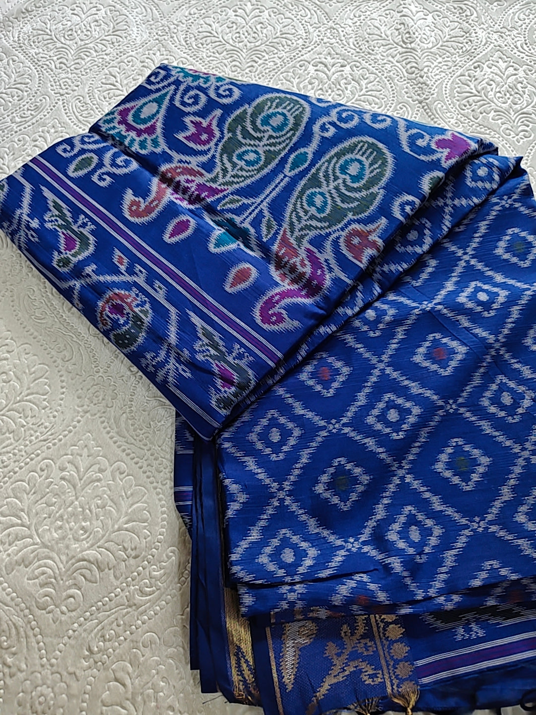 Tussar Silk Cotton Blue - Ikkat style