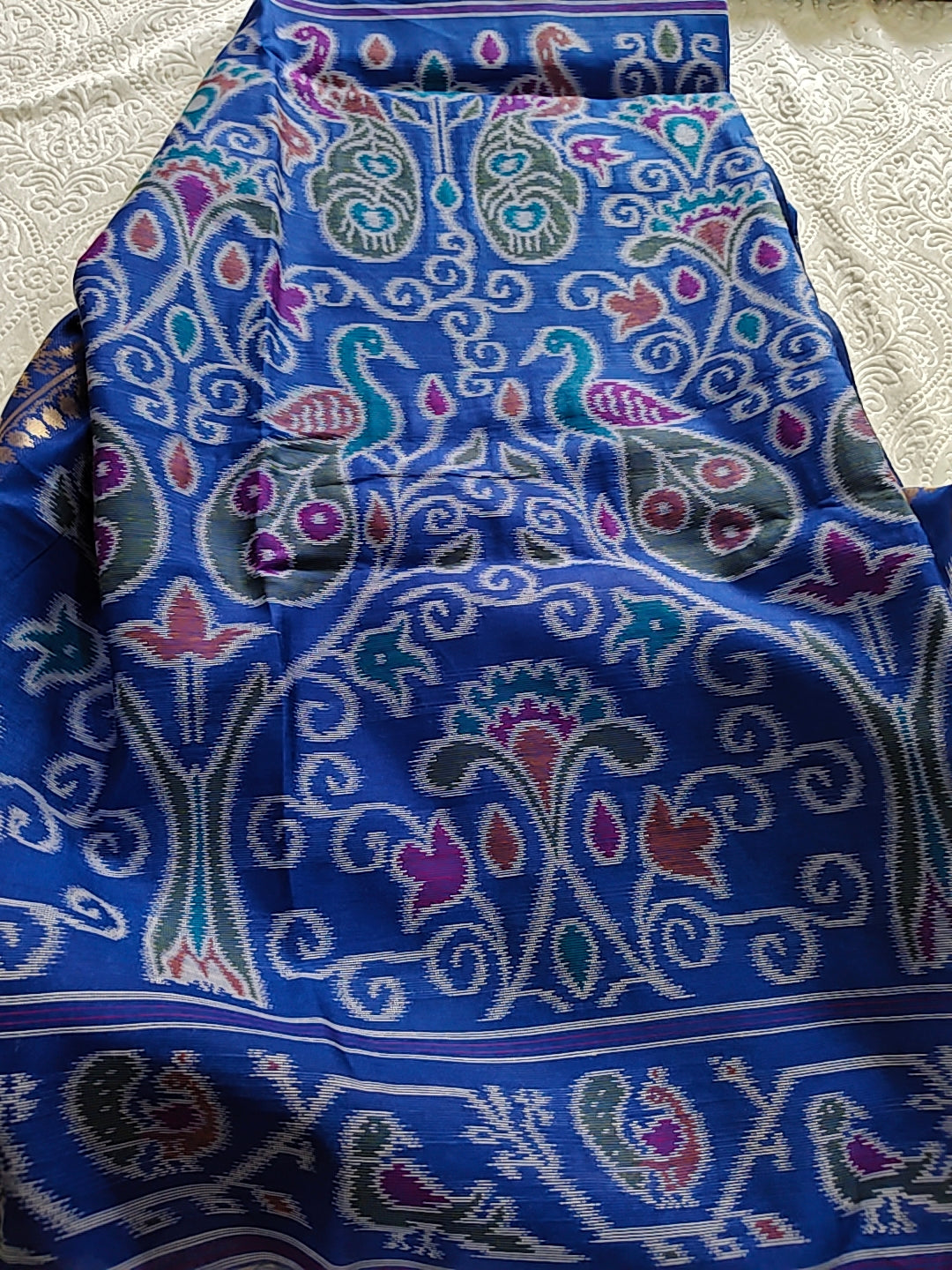 Tussar Silk Cotton Blue - Ikkat style