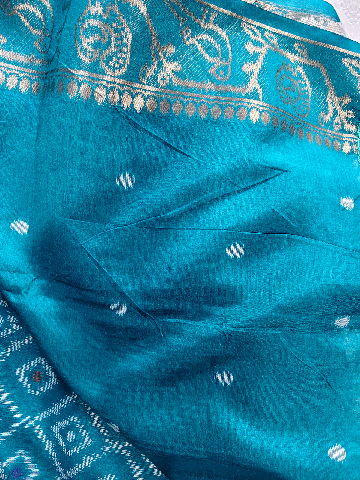 Tussar Silk Cotton Rama Green - Ikkat style