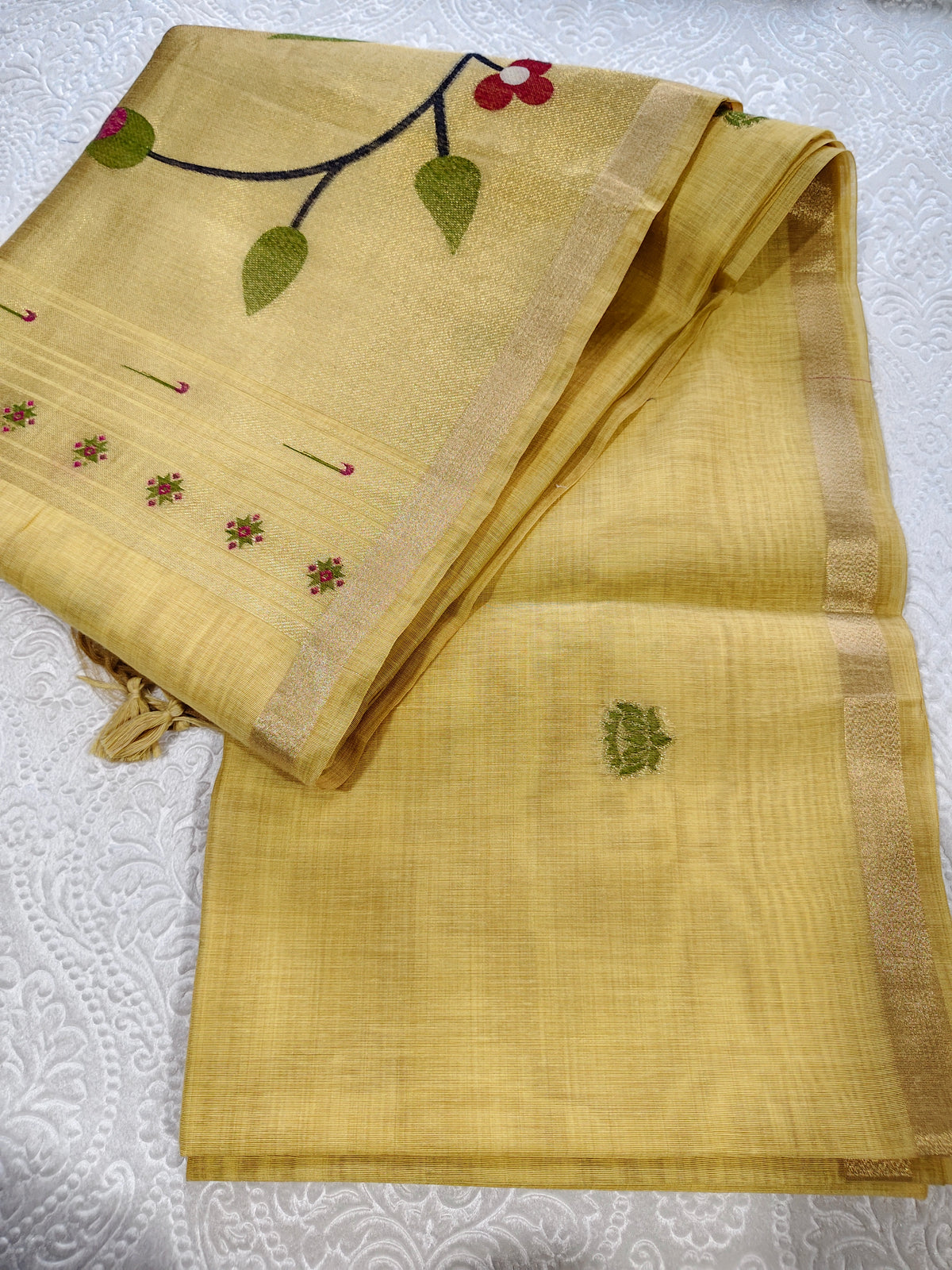 Tussar Linen Cotton Gold Jamdhani