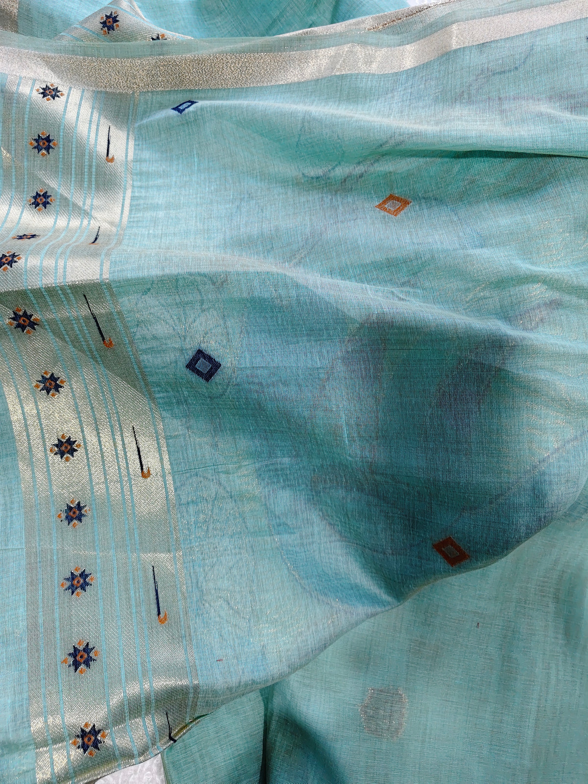 Tussar Linen Cotton Green Jamdhani