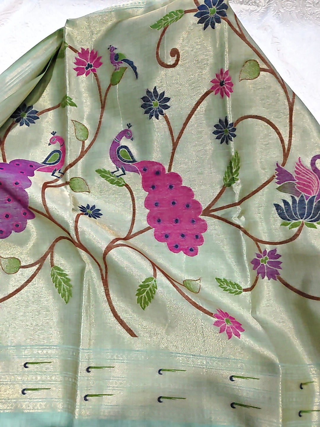 Tussar Linen Cotton Green Jamdhani