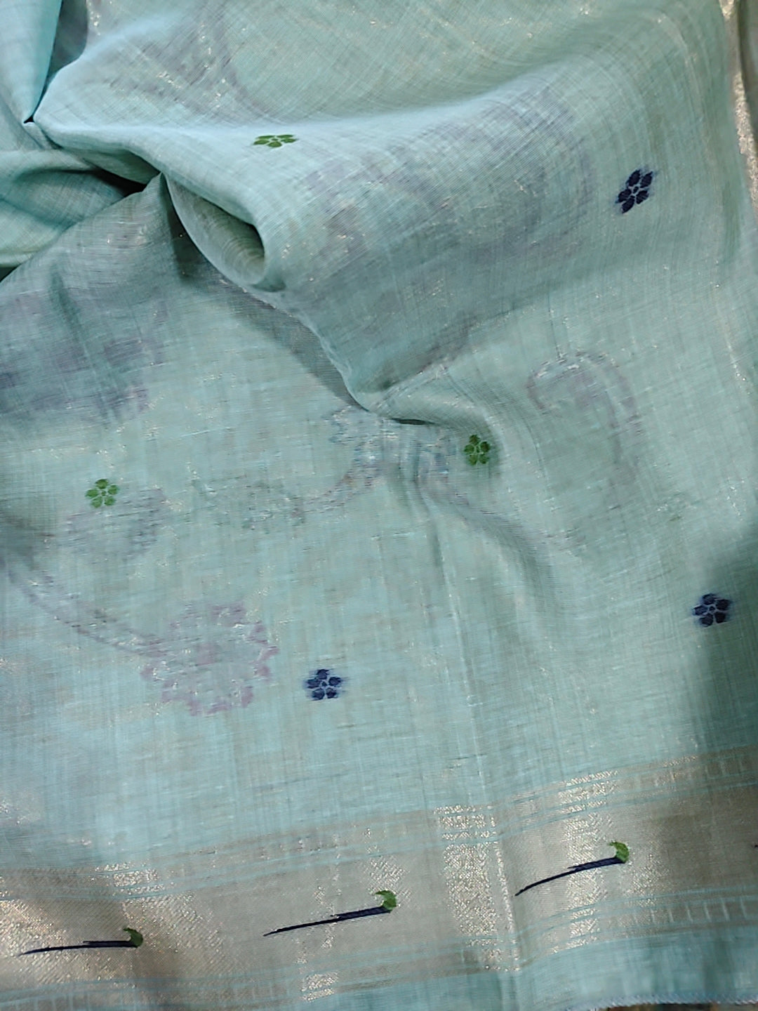 Tussar Linen Cotton Green Jamdhani