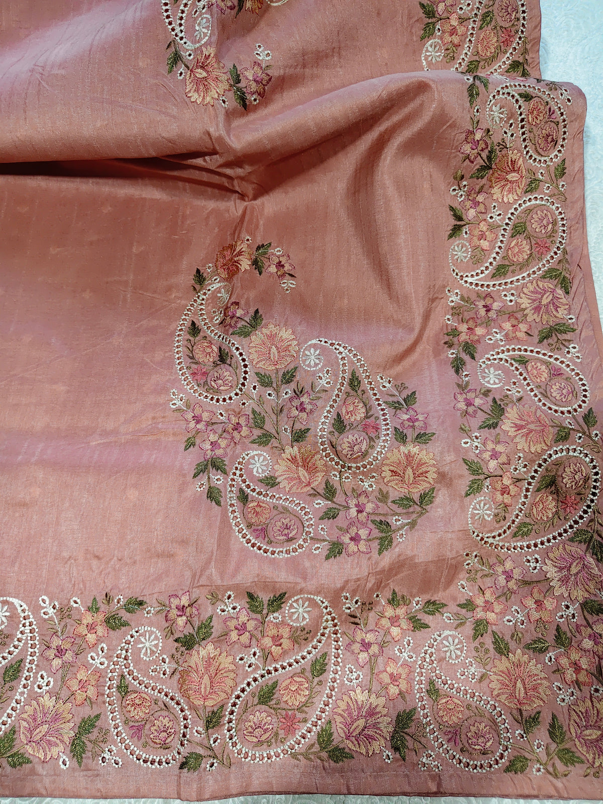 Tussar Silk Peach - Embroidery & Cut work
