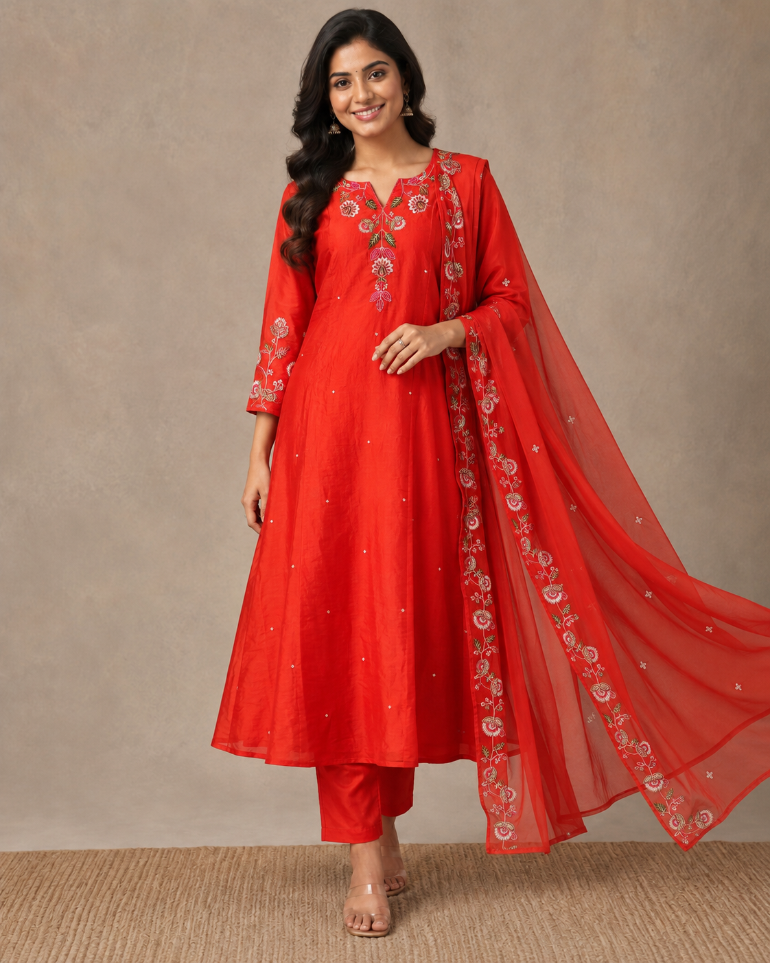 MulCotton Orange with Embroidery 3 piece Suite