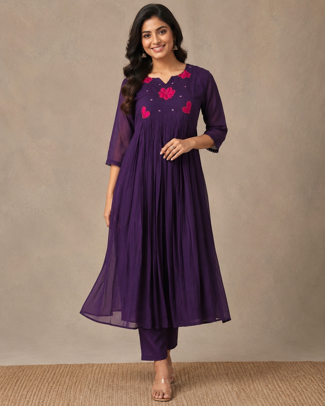 MulCotton Purple with Patch work 2 piece Suite