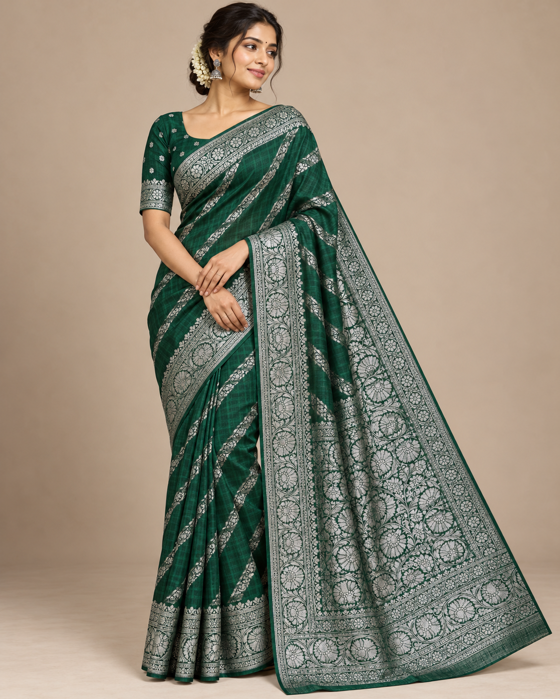 Dark Green Banarasi Khadi Georgette