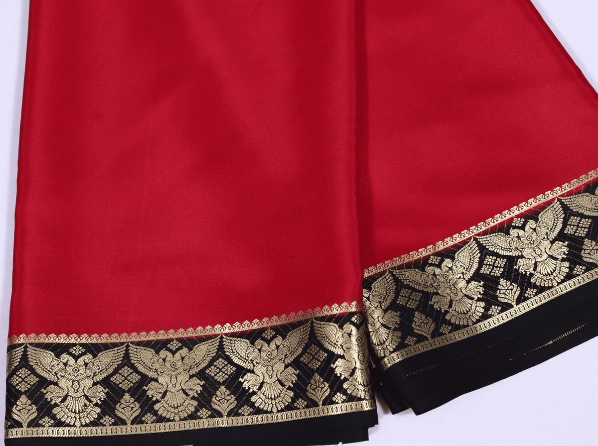 Red with Black GA Pure Crepe Silk Saree