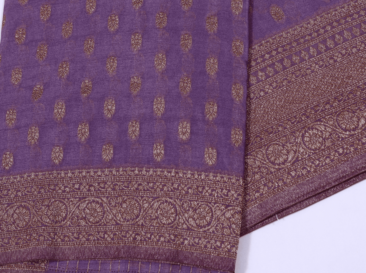 Lavender with Antique Zari Semi Banarasi Khadi Georgette