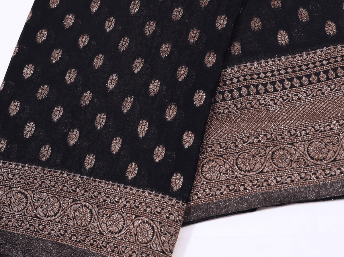 Black with Antique Zari Banarasi Khadi Georgette