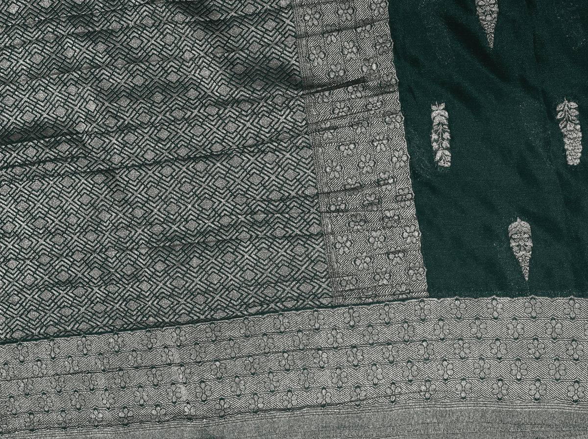Green with Silver Zari Banaras Crape Silk