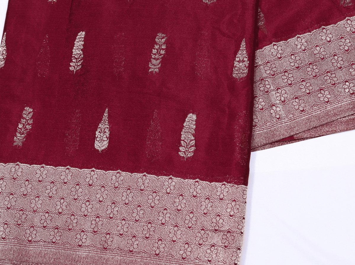 Maroon Silver Zari Banaras Crape Silk