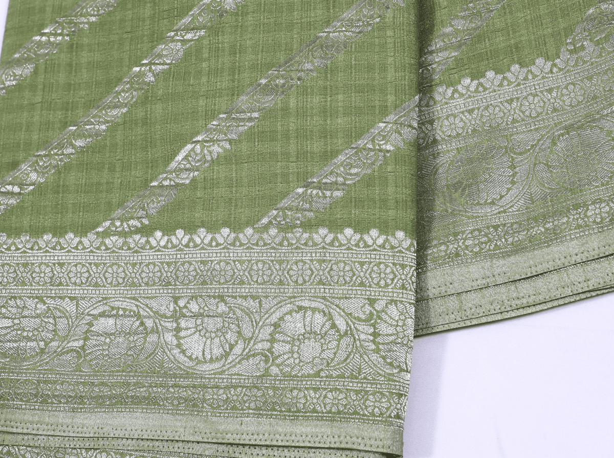 Green with Silver Zari Banarasi Khadi Georgette