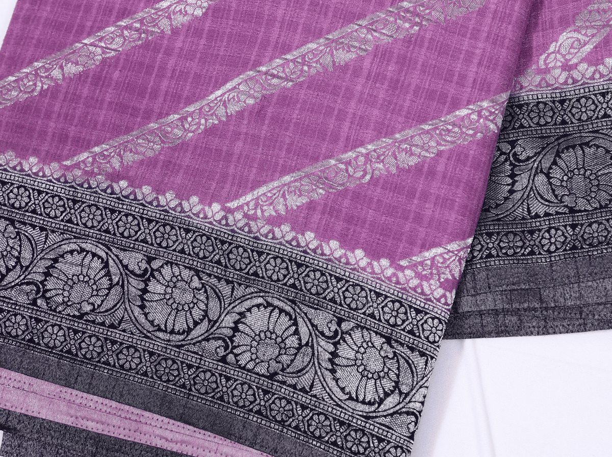 Lavender with Navy Blue Banarasi Khadi Georgette