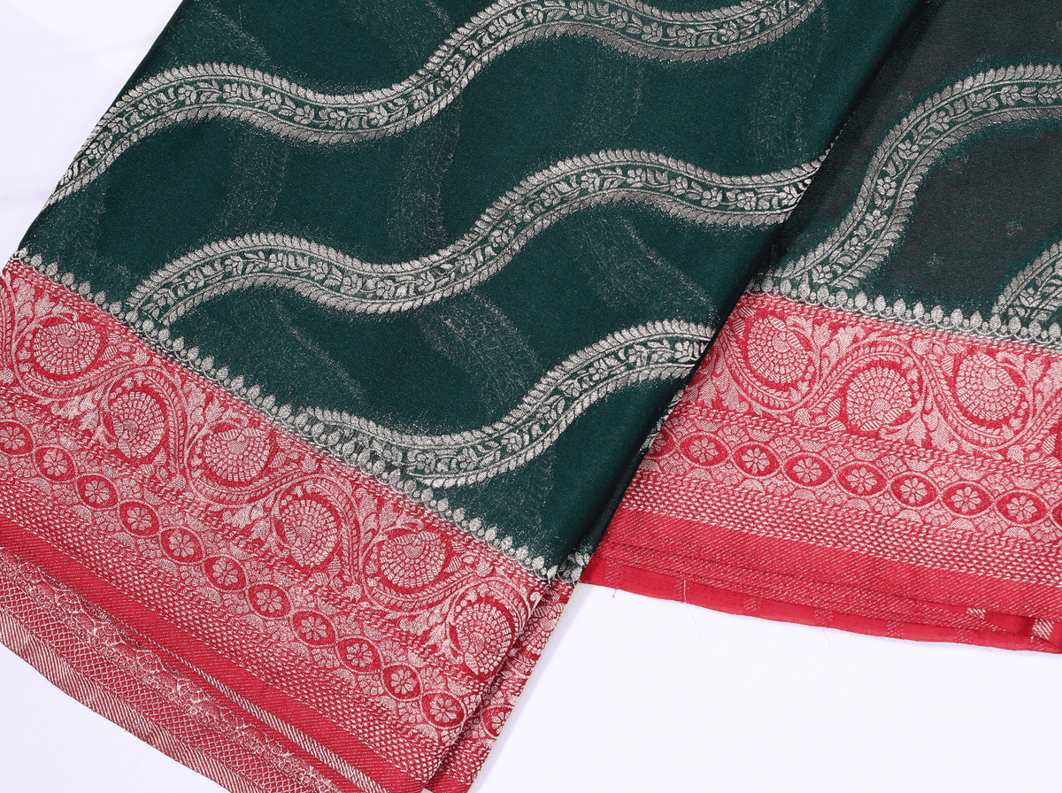 Green with Pink Banarasi Khadi Georgette
