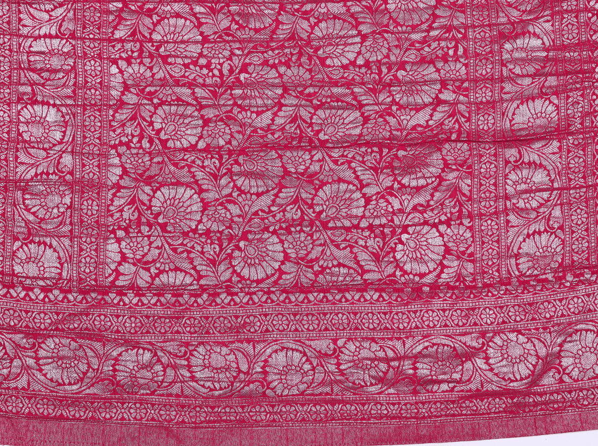 Rani Pink with Silver Zari Banarasi Khadi Georgette