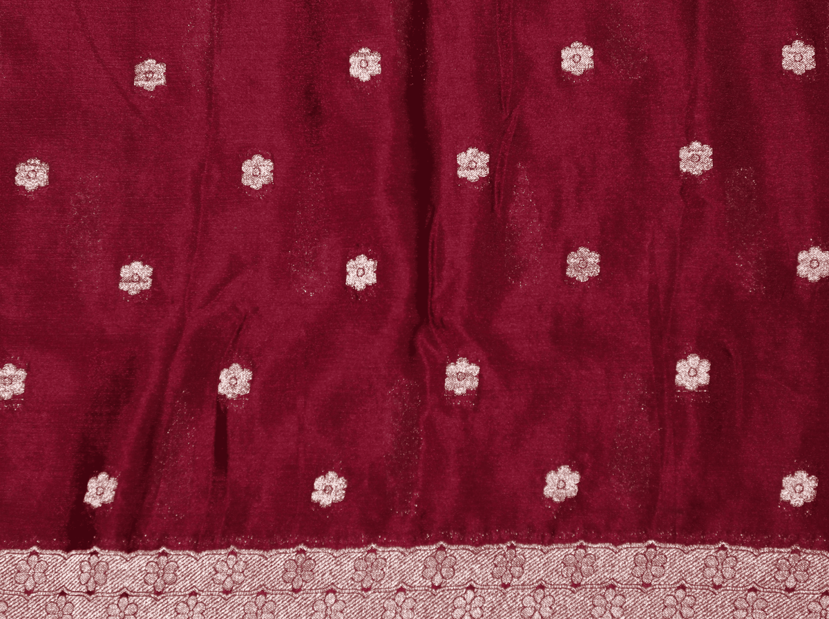Maroon Silver Zari Banaras Crape Silk