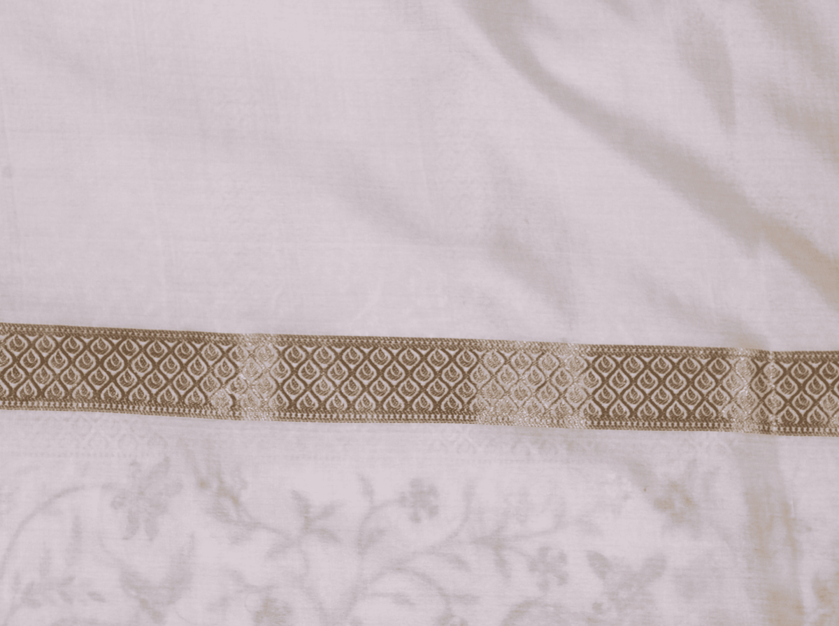 Peach Check Emb Work Pure Crepe Silk Saree