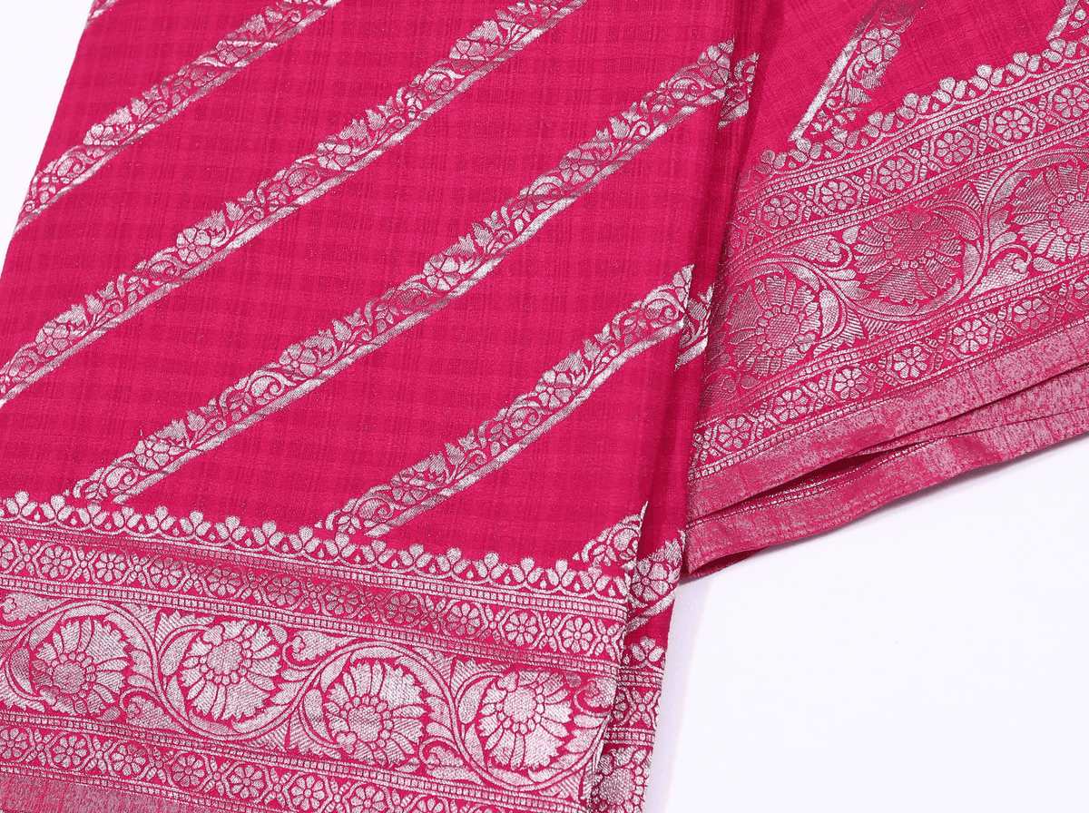 Rani Pink with Silver Zari Banarasi Khadi Georgette