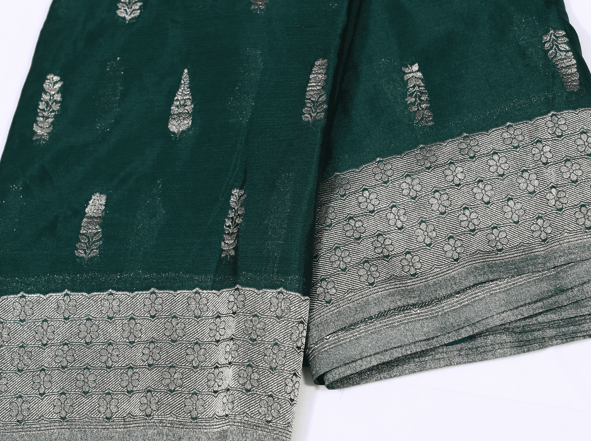 Green with Silver Zari Banaras Crape Silk