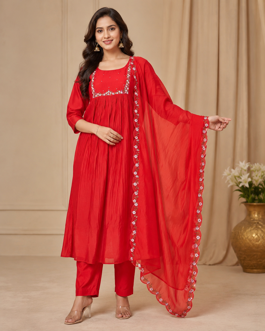 MulCotton Rust Orange with Embroidery 3 piece Suite